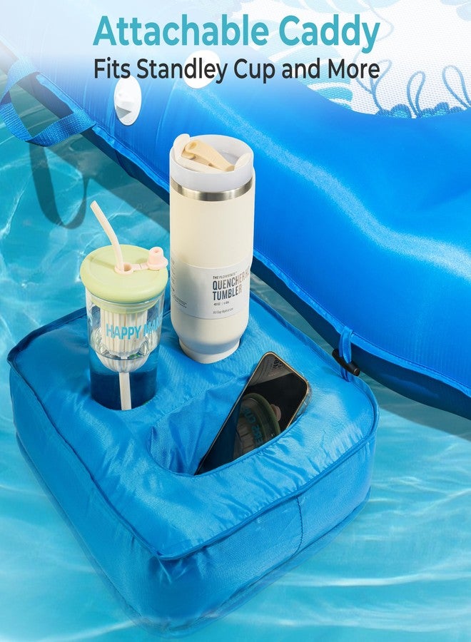 POOLACC Fabric Covered Inflatable Pool Lounger Float Adult, 70"x39" Extra Large Pool Float w/ UPF50+ Sunshade Canopy & Cupholder Caddy, Water Floaties Raft Recliner Chair for Pool Party Lake Beach-Blue - Image 5