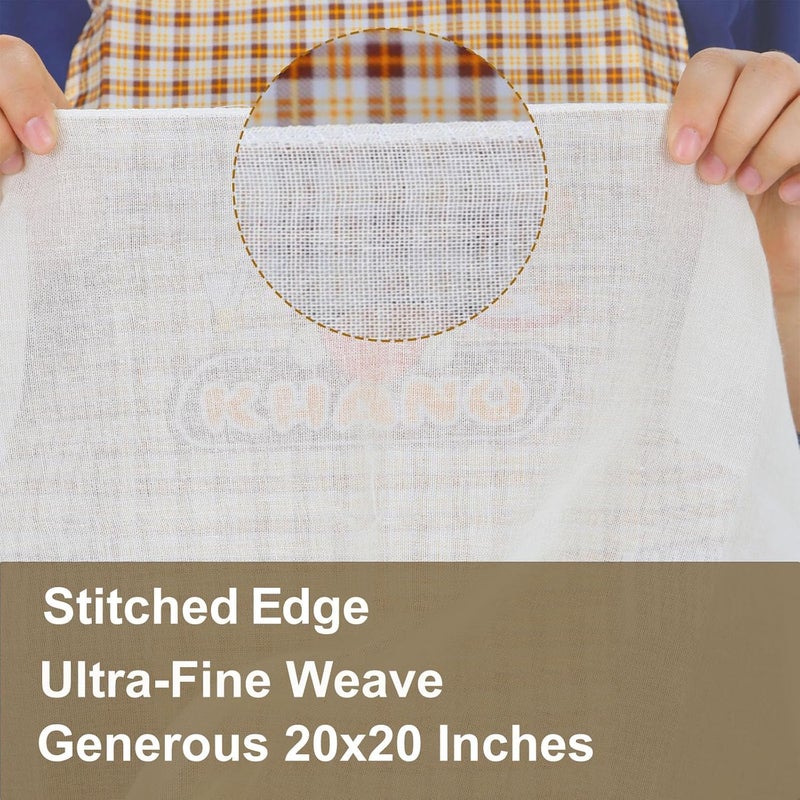 JOYJOJO Cheesecloth 4-Pack 20x20 Inch – Organic Unbleached Cotton Grade 100, Reusable Hemmed Cloth for Cooking, Juicing, Cheese & Nut Milk Making - Image 4