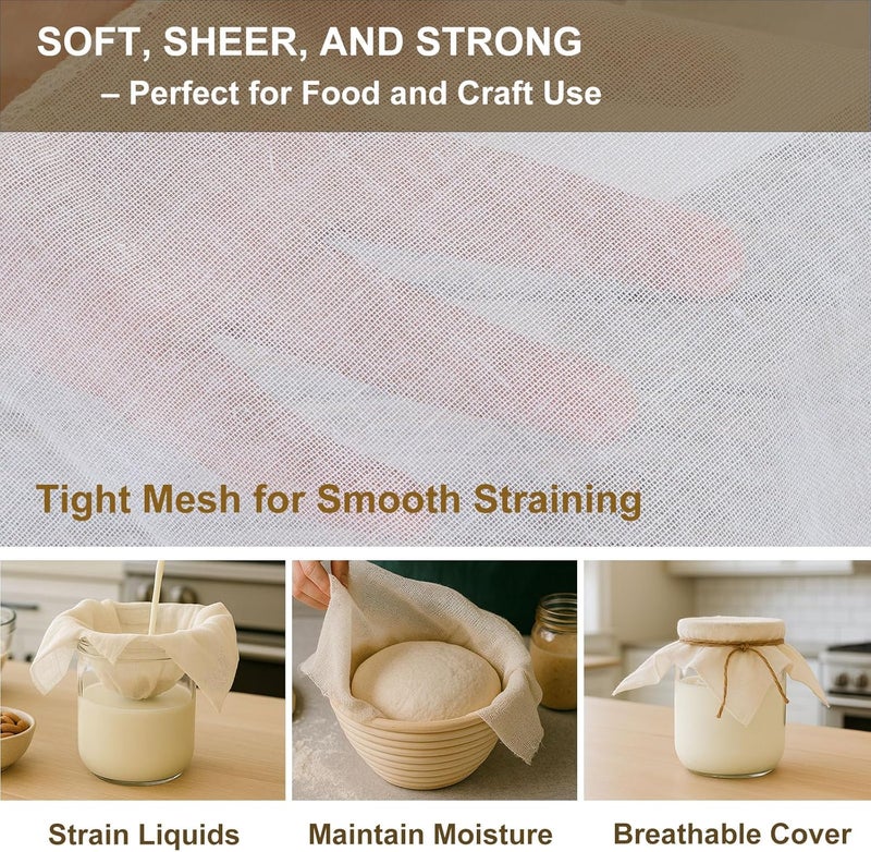 JOYJOJO Cheesecloth 4-Pack 20x20 Inch – Organic Unbleached Cotton Grade 100, Reusable Hemmed Cloth for Cooking, Juicing, Cheese & Nut Milk Making - Image 2