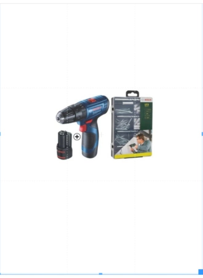 Professional Cordless Combi Drill, GSB 120-LI (12 V) + Bosch Fixing Set (173 Pc.) Bundle