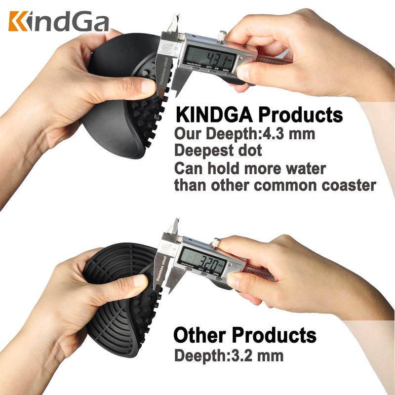 KindGa Coasters for Drinks Black, Absorbent Rubber Coaster Set, Silicone Drink Coasters for Large Mug/Cup/Bottle, Deep Tray 4.3 Inch Oval Shape Jar Opener Heat-Resistant Grips (Set of 8) - Image 3