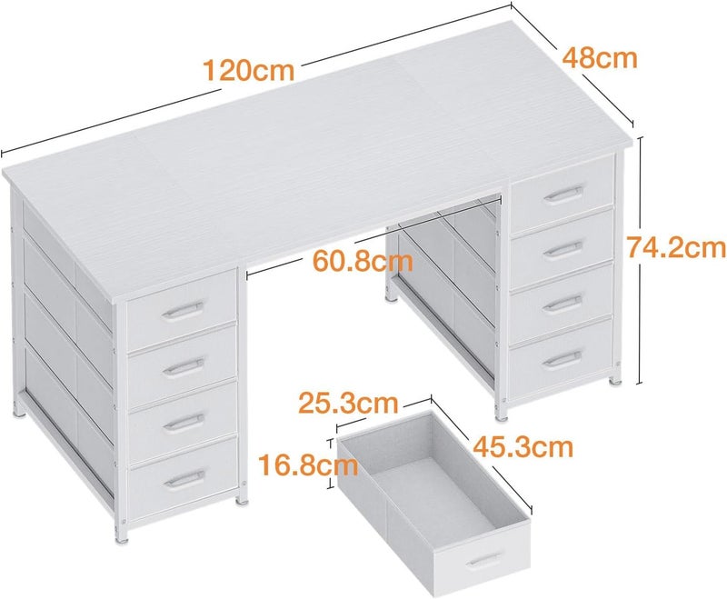Coleshome Computer Desk with Drawers, 120x48cm Modern Office Desk with Storage, Small Study Table for Home Office, White - Image 3