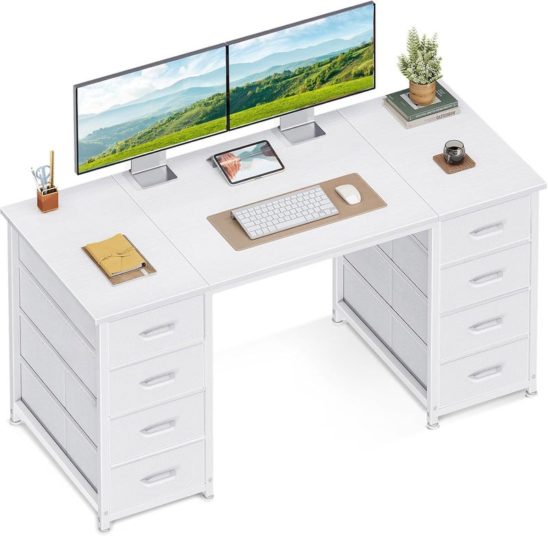 Coleshome Computer Desk with Drawers, 120x48cm Modern Office Desk with Storage, Small Study Table for Home Office, White - Image 1