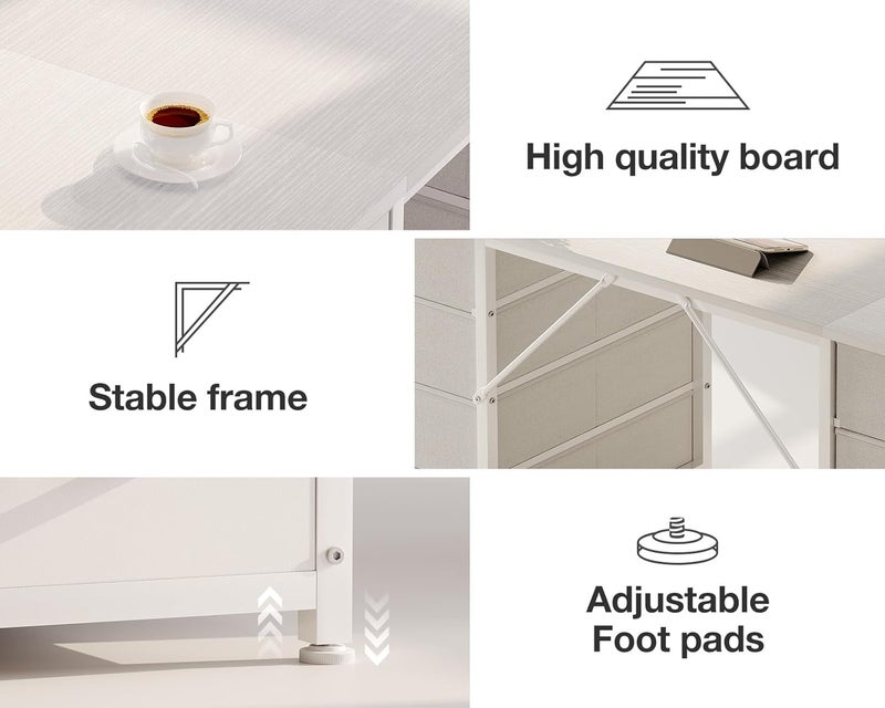 Coleshome Computer Desk with Drawers, 120x48cm Modern Office Desk with Storage, Small Study Table for Home Office, White - Image 5