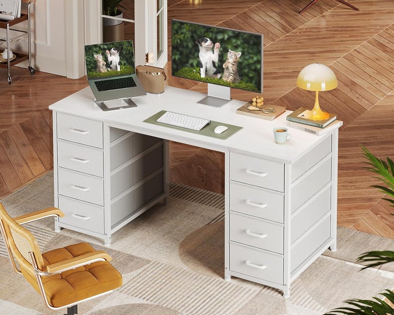 Coleshome Computer Desk with Drawers, 120x48cm Modern Office Desk with Storage, Small Study Table for Home Office, White - Image 2