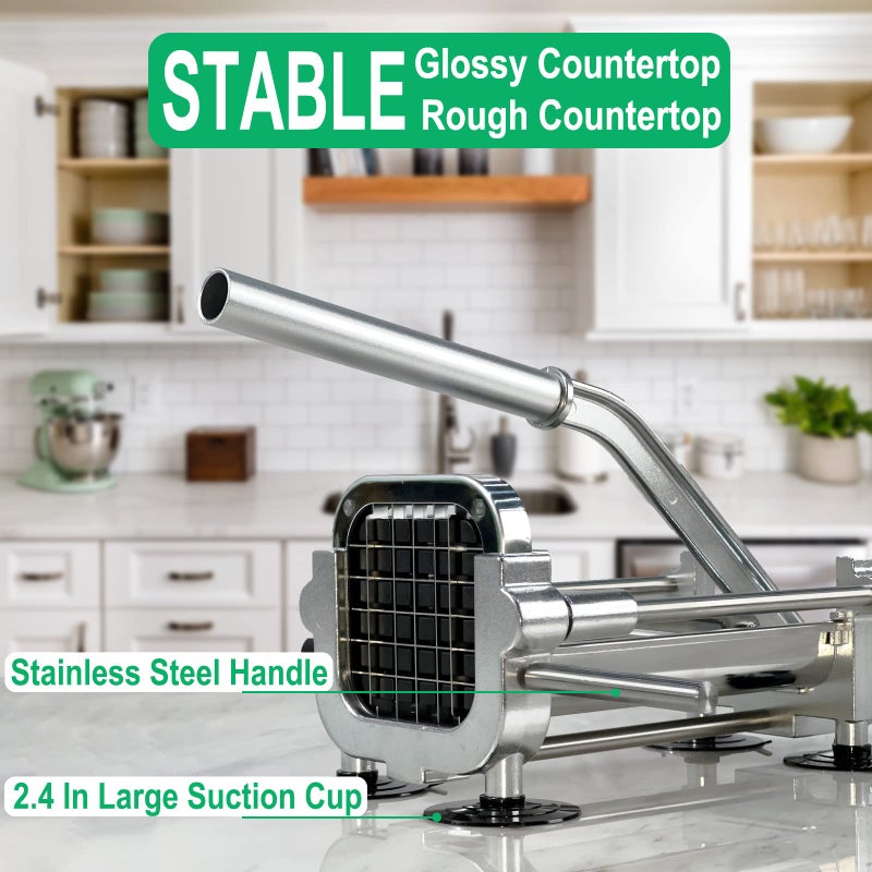 Eascandy French Fry Cutter, Heavy Duty Potato Slicer, Stainless Steel Potato Chopper Set with 1/2 and 3/8 Inch Blades for Sweet Potato, Carrot, Yam, Cucumbers. - Image 4