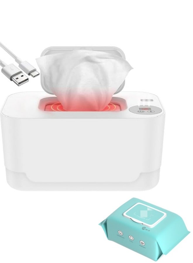 Baby Wipe Warmer, Thermostat Baby Wipe Heater, 40-55°C Adjustable Baby Wipes Dispenser Warmer, Wet Wipes Warmer Prevent Dry, USB Baby Wipe Warmer for Car Home Baby Nursery+A Pack Of Baby Wipes - Image 1