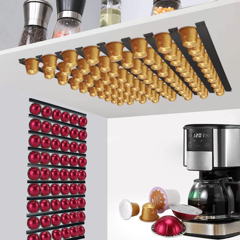 Vomelon Coffee Pod HolderAdhesive K Cup Holder 10 PCS Under CabinetsWall Mounte Vertically or HorizontallyCoffee Pod Storage for Coffee Shop Desktop Office and KitchenBlack 
