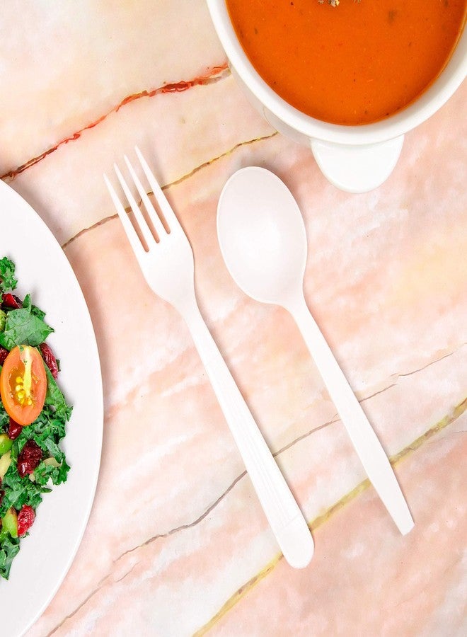 MAUI Heavy Duty Disposable Plastic Forks and Spoons, 100 Forks & 100 Soup Spoons, Set of 200, Easy to Open - Image 3