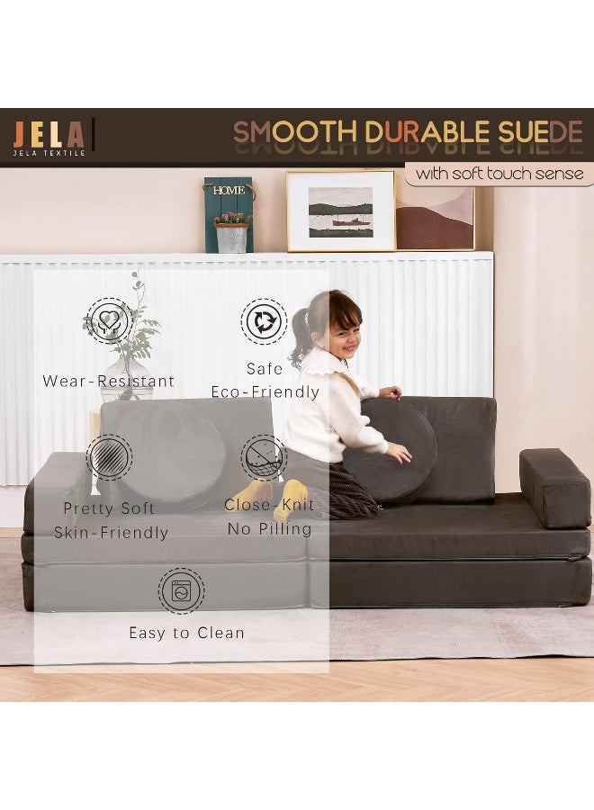 jela Jela Kids Extended Size Couch 10PCS With Futons - Floor Sofa Modular Furniture for Kids and Adults, Foam Play Couch, Sectional Sofa (Charcoal)  - Image 3