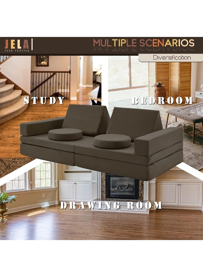 jela Jela Kids Extended Size Couch 10PCS With Futons - Floor Sofa Modular Furniture for Kids and Adults, Foam Play Couch, Sectional Sofa (Charcoal)  - Image 5