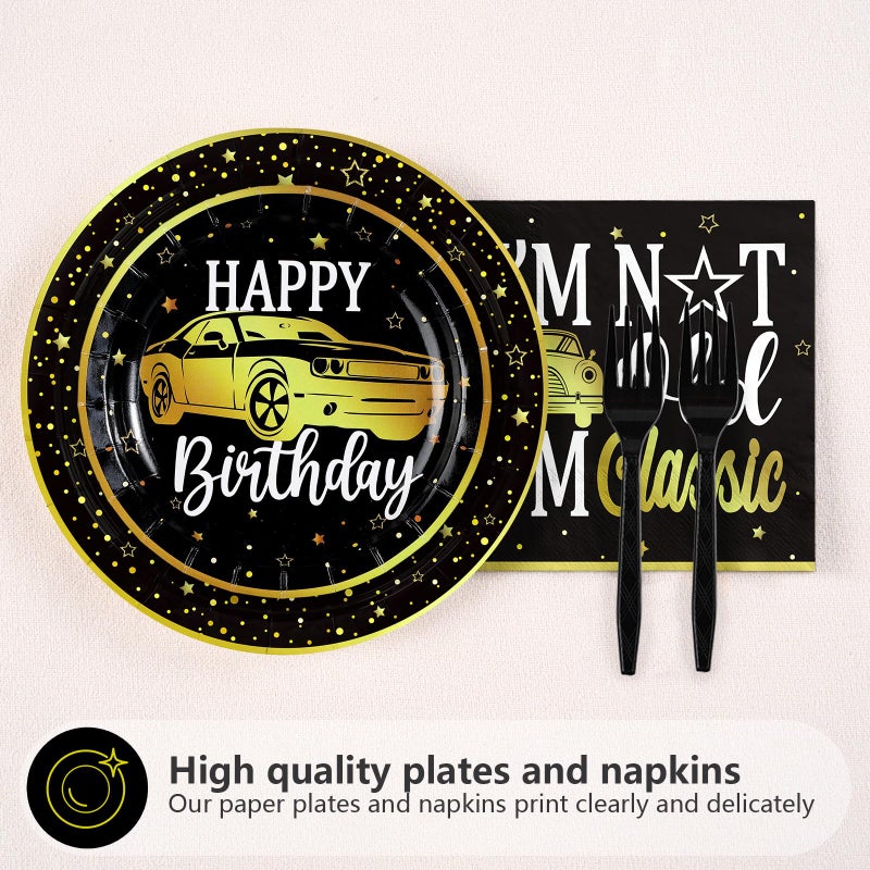 Grencian 96Pcs Classic Car Party Decorations Vintage Car Birthday Plates and Napkins Tableware Sets Old Theme Classic Party Favors for Adult Mens Racing Cars Theme Birthday Supplies Serve 24 - Image 3