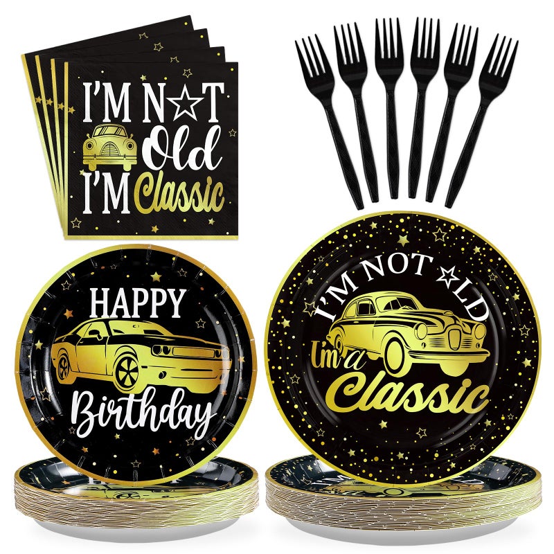 Grencian 96Pcs Classic Car Party Decorations Vintage Car Birthday Plates and Napkins Tableware Sets Old Theme Classic Party Favors for Adult Mens Racing Cars Theme Birthday Supplies Serve 24 - Image 1