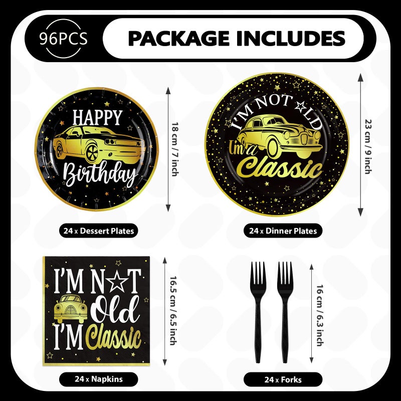 Grencian 96Pcs Classic Car Party Decorations Vintage Car Birthday Plates and Napkins Tableware Sets Old Theme Classic Party Favors for Adult Mens Racing Cars Theme Birthday Supplies Serve 24 - Image 2