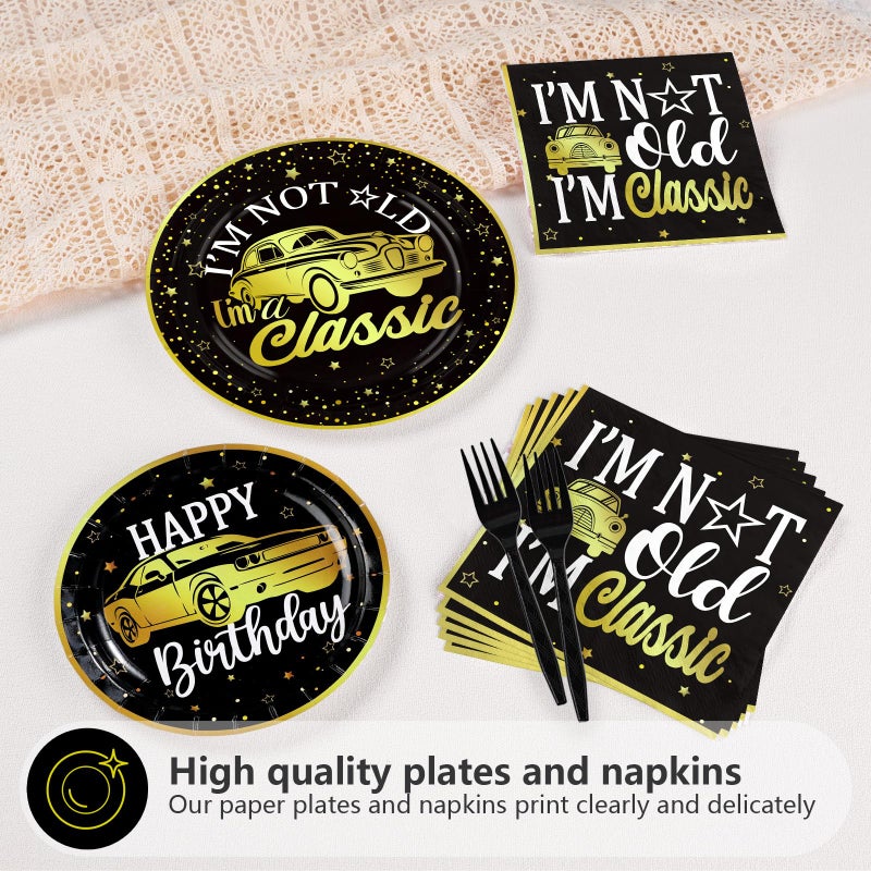 Grencian 96Pcs Classic Car Party Decorations Vintage Car Birthday Plates and Napkins Tableware Sets Old Theme Classic Party Favors for Adult Mens Racing Cars Theme Birthday Supplies Serve 24 - Image 4