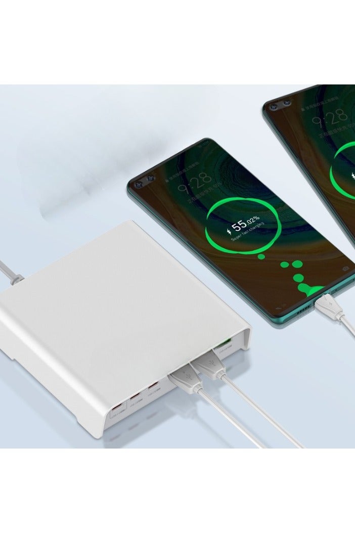 REBENUO 120w Desktop Charging USB hub 3 Port USB C 3 Port USB A Charging Station Fast Desktop Charging For iPhone Tablet Macbook Laptop White - Image 1