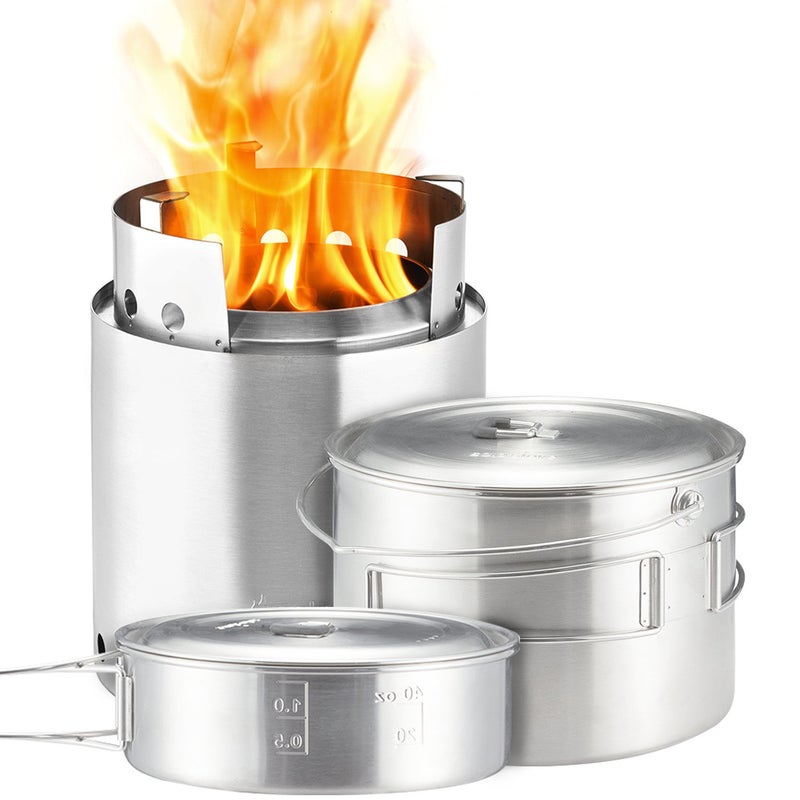 مجموعة أواني Solo Stove Campfire 2 لشخصين 4 أشخاص موقد تخييم يعمل بالحطب مجموعة مطبخ خارجية للتخييم والبقاء على قيد الحياة لا تتطلب بطاريات أو أسطوانة غاز سائلة