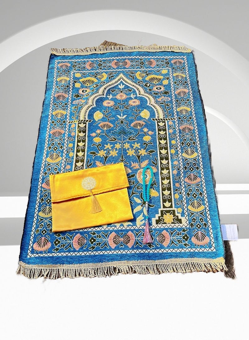 JEEJPV Prayer Blanket and Beads with Elegant Cloth Bag, Thin Lightweight Polyester Prayer Mat, Prayer Blanket, Good for Gift, Prayer 70x110cm
