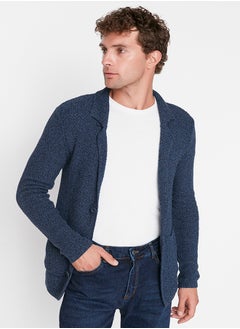 trendyol Navy Blue Slim Fit Jacket Collar Textured Pocket Knitwear Cardigan TMNAW21HI0060  - Image 1