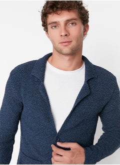 trendyol Navy Blue Slim Fit Jacket Collar Textured Pocket Knitwear Cardigan TMNAW21HI0060  - Image 3