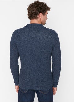 trendyol Navy Blue Slim Fit Jacket Collar Textured Pocket Knitwear Cardigan TMNAW21HI0060  - Image 5