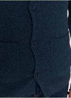 trendyol Navy Blue Slim Fit Jacket Collar Textured Pocket Knitwear Cardigan TMNAW21HI0060  - Image 4
