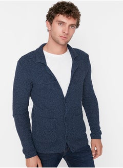 trendyol Navy Blue Slim Fit Jacket Collar Textured Pocket Knitwear Cardigan TMNAW21HI0060  - Image 2
