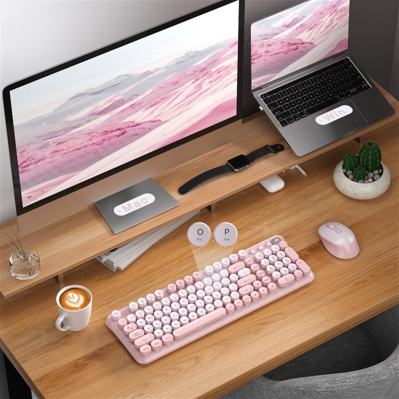 Links9+ Wireless Keyboard and Mouse Combo, Full-Size Retro Typewriter Keyboard Style, 2.4GHz USB Receiver, Plug-and-Play, Keyboard Mouse Set for Computer, Laptop, Windows, Mac, and PC (Pink) - Image 4
