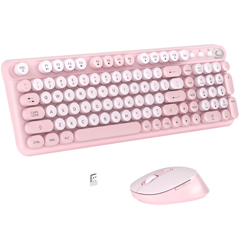 Links9+ Wireless Keyboard and Mouse Combo, Full-Size Retro Typewriter Keyboard Style, 2.4GHz USB Receiver, Plug-and-Play, Keyboard Mouse Set for Computer, Laptop, Windows, Mac, and PC (Pink) - Image 1