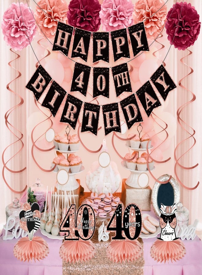 Turypaty 40th Birthday Decorations Kit for Women, Rose Gold Happy 40 Birthday Banners Honeycomb Centerpieces Hanging Swirls Party Supplies, Forty Years Old Bady Table Topper Decors - Image 4