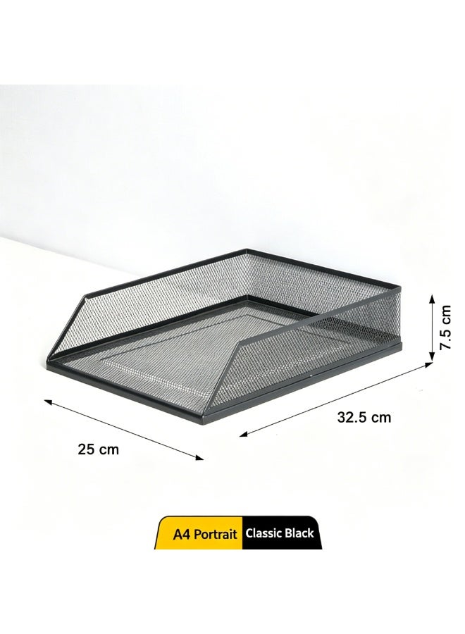 A4 Stackable Metal Mesh Desk Organizer with 3 File Trays, Pen Holder, and Accessory Tray, Black - Image 4