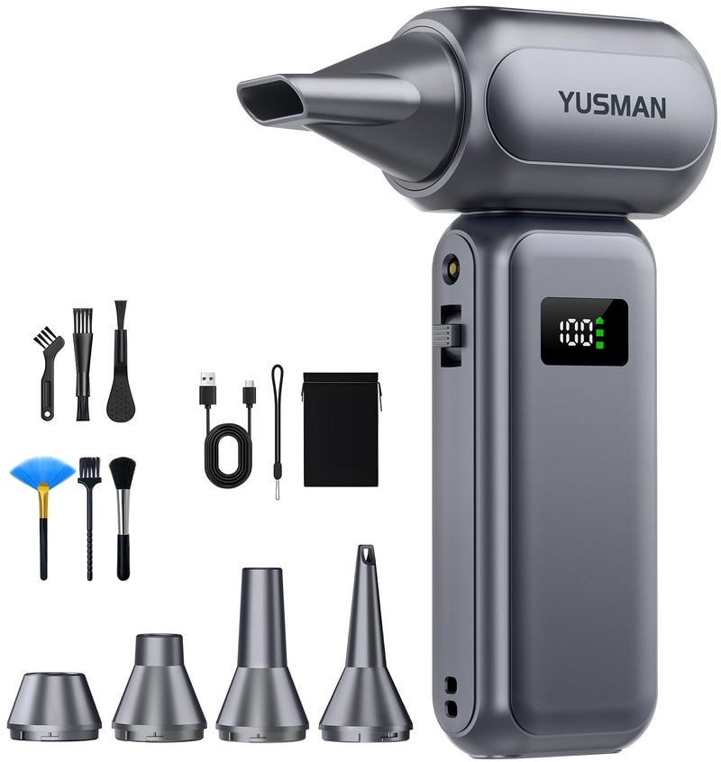 YUSMAN Compressed Air Duster, 300000RPM Super Power Electric Air Duster, 0-100 Adjustable Speed with LED Light, Powerful Electric Duster for Car Cleaning, Electronics & Outdoor Gear, Portable Turbo Blower - Image 1