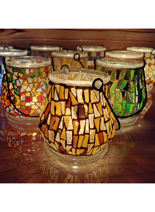 Glass Mosaic Candle Holder Diy Material Bag Mother's Day Lamp Handmade Parent-child Educational Toy Crystal Luminous Gift-Color:Gold Material Bag  - Image 2