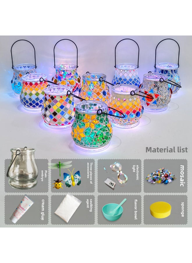 Glass Mosaic Candle Holder Diy Material Bag Mother's Day Lamp Handmade Parent-child Educational Toy Crystal Luminous Gift-Color:Gold Material Bag  - Image 4