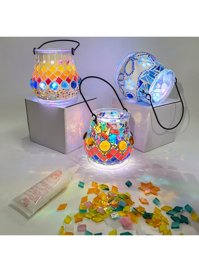 Glass Mosaic Candle Holder Diy Material Bag Mother's Day Lamp Handmade Parent-child Educational Toy Crystal Luminous Gift-Color:Gold Material Bag  - Image 3