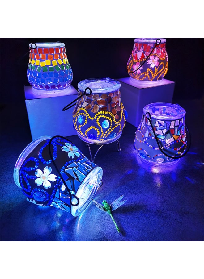 Glass Mosaic Candle Holder Diy Material Bag Mother's Day Lamp Handmade Parent-child Educational Toy Crystal Luminous Gift-Color:Gold Material Bag  - Image 5