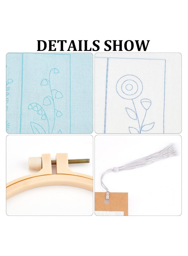 KASTWAVE Embroidery Bookmark Kit, Floral Plant Stamped Embroidery Bookmark with Needle Tassel Cards Embroidery Hoop, Vintage Style Bookmark Making Kit for DIY Beginners Adult Book Lovers - Image 4