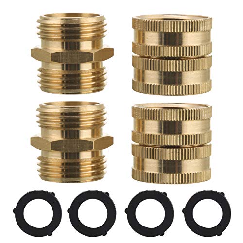 M MINGLE Garden Hose Adapter, Male to Male, Female to Female, 3/4 Inch Brass Connector, 4-Pack with Extra 4 Washers - Image 1
