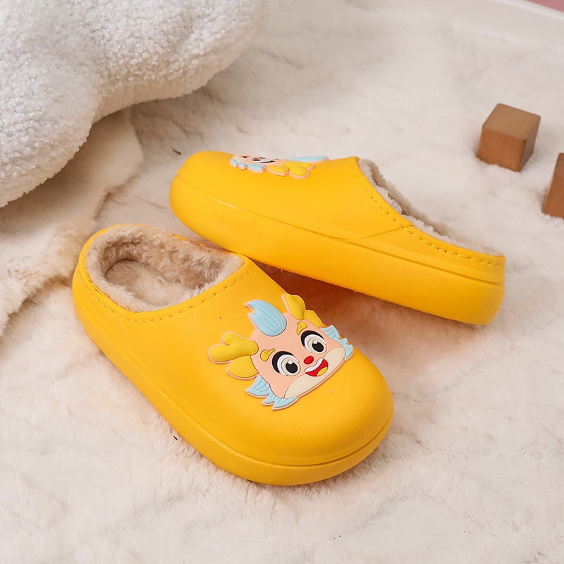 New Winter Home Children'S Cotton Slippers Cute Cartoon Fleece-Lined Warm Non-Slip Waterproof Cotton Shoes Children Mao Mao Shoes - Image 1