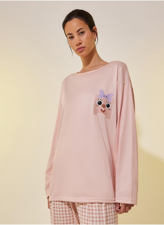 Take Two Graphic Print T-Shirt and Checked Pyjama Set  - Image 3