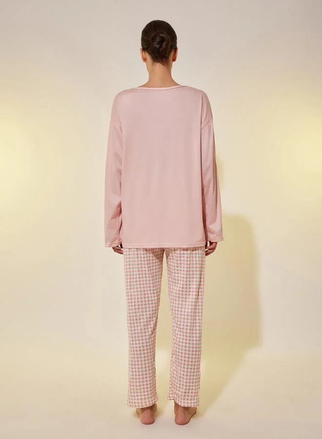 Take Two Graphic Print T-Shirt and Checked Pyjama Set