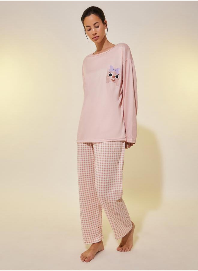 Take Two Graphic Print T-Shirt and Checked Pyjama Set  - Image 2