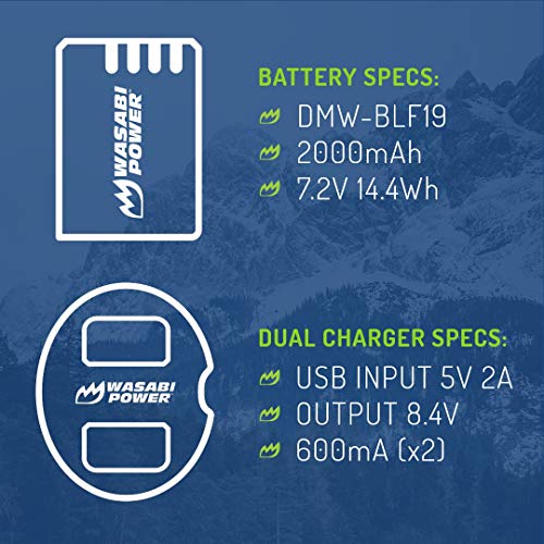 Wasabi Power Battery (2-Pack) and Dual USB Charger for Panasonic DMW-BLF19 and Panasonic Lumix DMC-GH3, DMC-GH4, DC-GH5, DC-GH5S, DC-G9 - Image 3