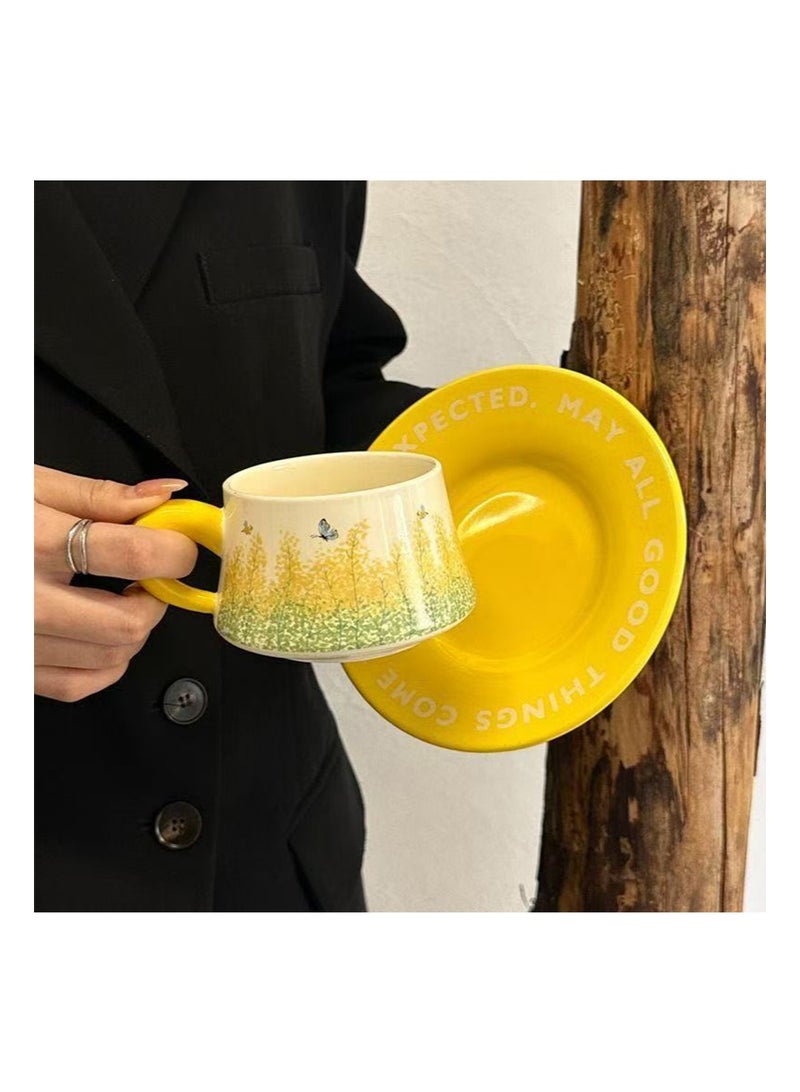 Aikanbo Vintage Floral Ceramic Coffee Cup and Saucer Set Gift Boxed for Espresso Tea Coffee Lovers Home Office Daily Use Rapeseed Flowers - Image 5