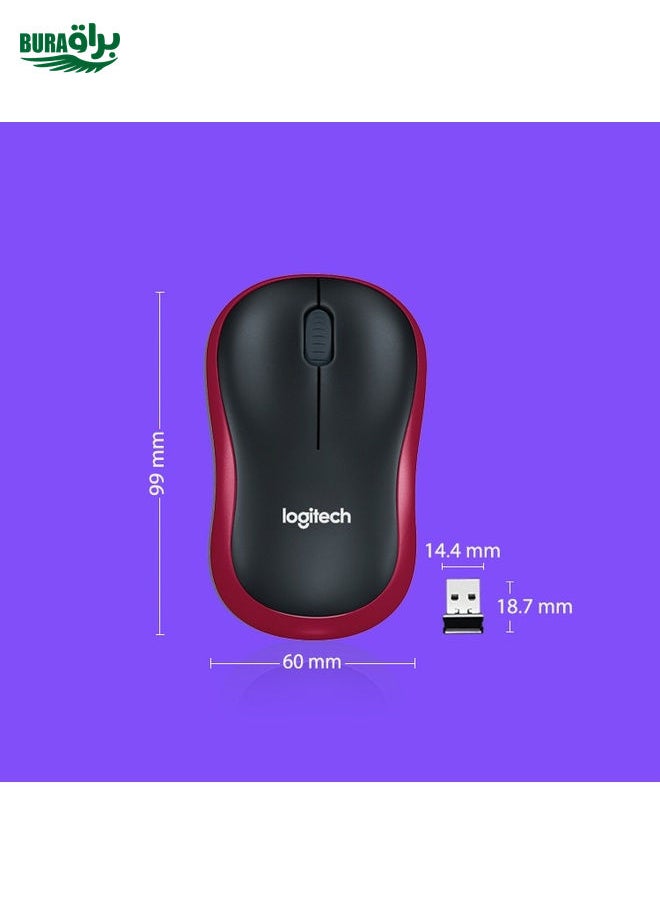 Logitech M186 Wireless Mouse Office Power Saving USB Laptop Desktop Computer Universal (Black Red)