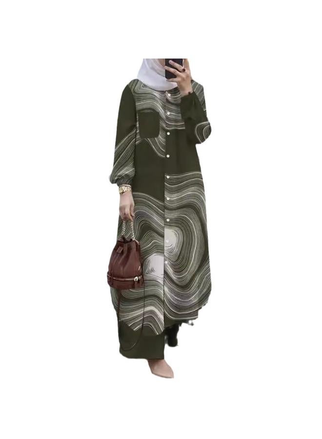 VUELO Spot Muslim Temperament Collage Cardigan Long Sleeve Lapel Cross Border Women's Shirt Pants Set - Image 5