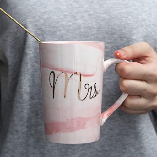 KETOVED Coffee Mug with Lid and Spoon 400ml Ceramic Marble Finish MRS Couples Gift for Anniversary Wedding Birthday Engagement Valentine Gifts for Couple MRS Mug with Lid - Image 2