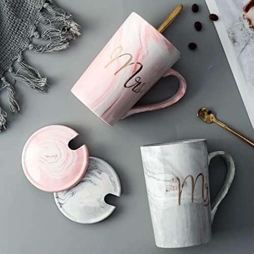 KETOVED Coffee Mug with Lid and Spoon 400ml Ceramic Marble Finish MRS Couples Gift for Anniversary Wedding Birthday Engagement Valentine Gifts for Couple MRS Mug with Lid - Image 5