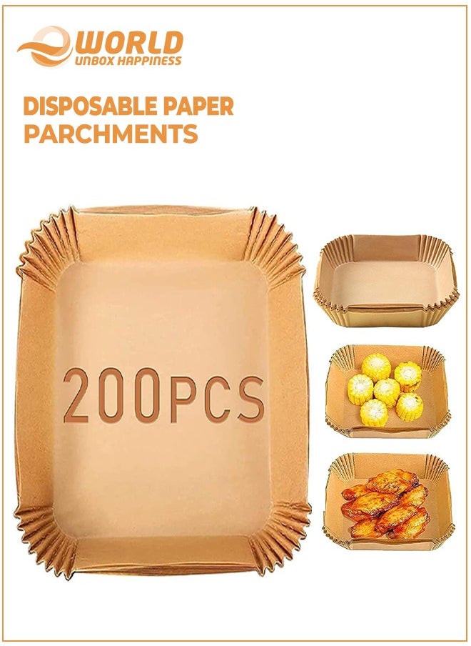 Eworld Set of 200 Air Fryer Disposable Paper Liners, Square Waterproof Baking Parchment Paper for Air Fryer, Oven, and Microwave, Convenient for Baking, Roasting, and More  - Image 1
