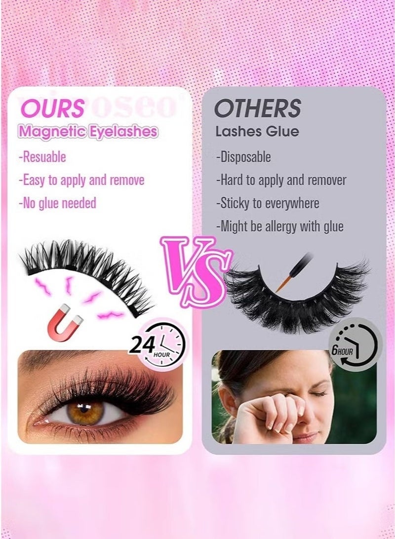 mierting 3PCS Magnetic Eyelashes Full Eyes Reusable Eyelashes with Applicator No Glue Needed Eyelashes Natural Look Lash Clusters Kit Easy to Wear and Remove CT04-7 - Image 5